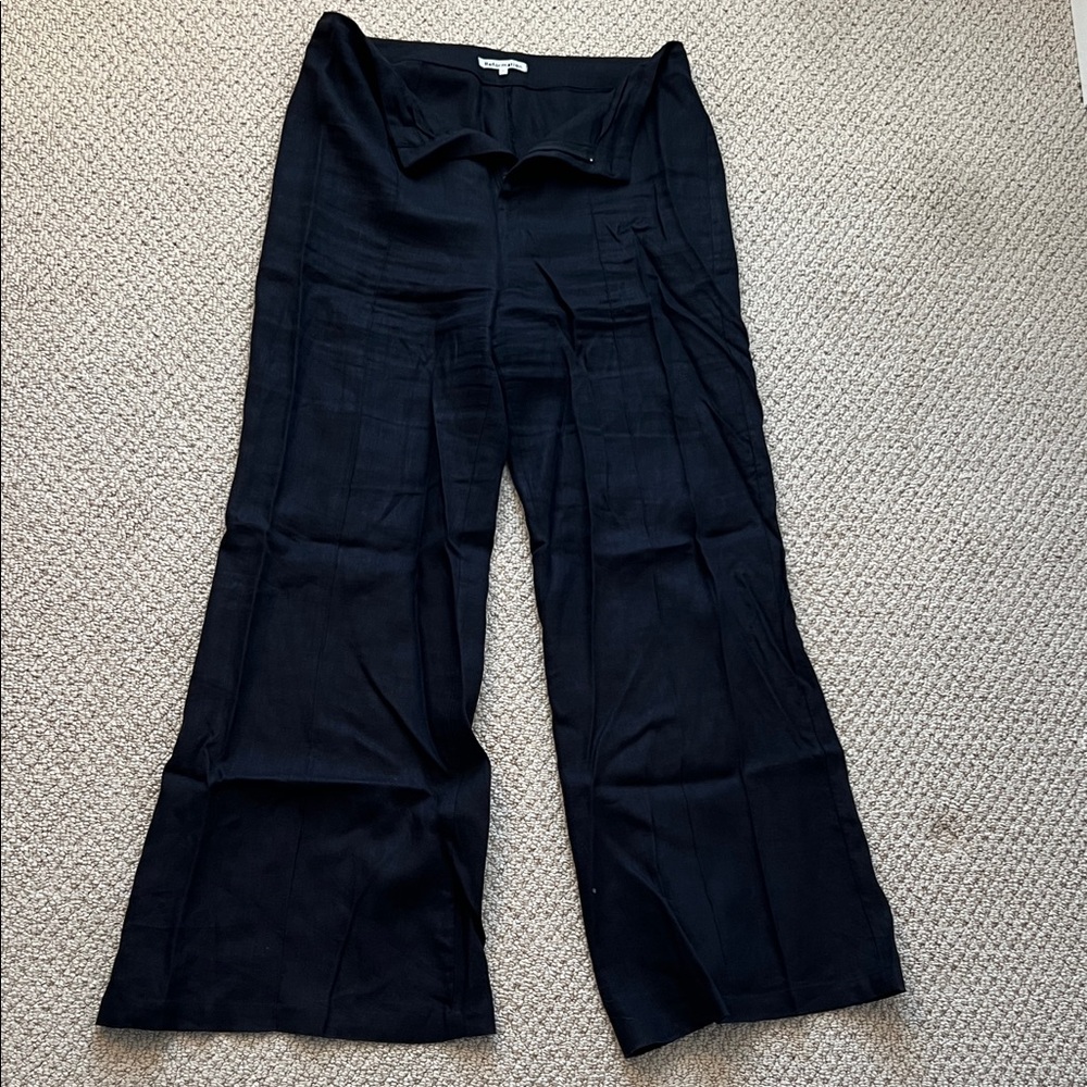 Reformation Black Wide-Leg high Waist Linen Pants - Size 10